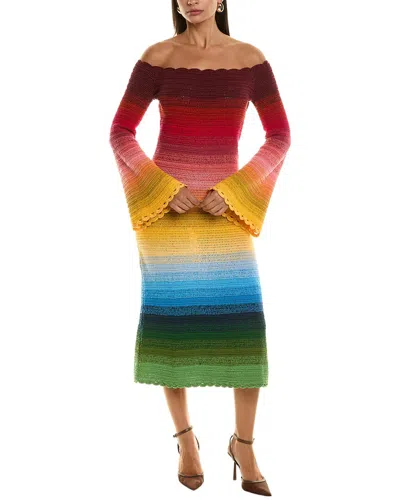 Oscar De La Renta Off-the-shoulder Ombre Crocheted-cotton Midi Dress In Rainbow