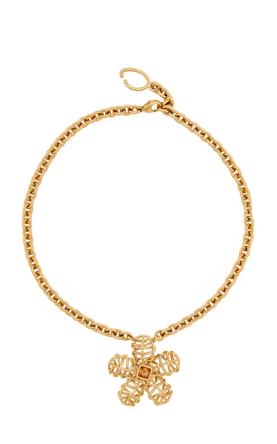 Oscar De La Renta Ratan Flower Pendant Necklace In Gold