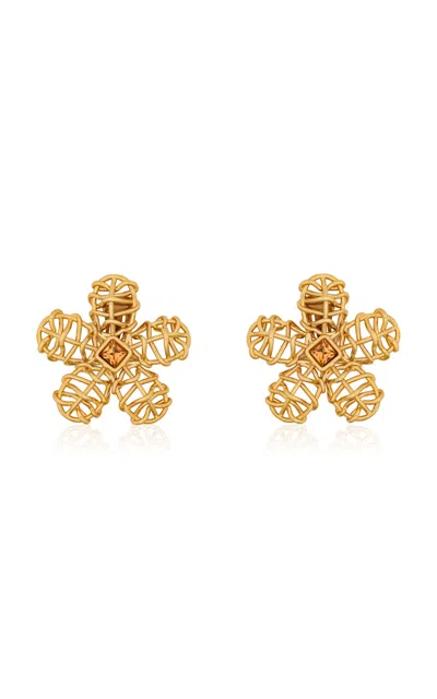 Oscar De La Renta Ratan Flower Stud Earrings In Gold