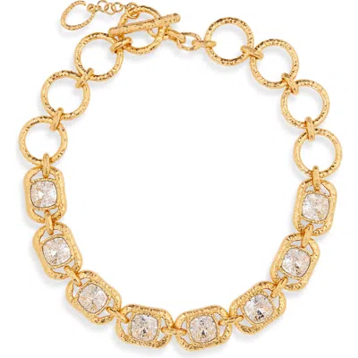 Oscar De La Renta Rectangle Crysal Chain Necklace In Transparent