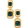 Oscar De La Renta Rectangle Crystal Double Drop Earrings In Gold