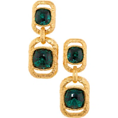 Oscar De La Renta Rectangle Crystal Double Drop Earrings In Green