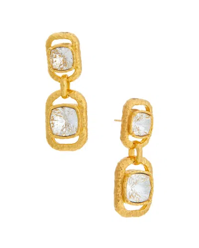 Oscar De La Renta Rectangle Crystal Double Drop Earrings In Gold