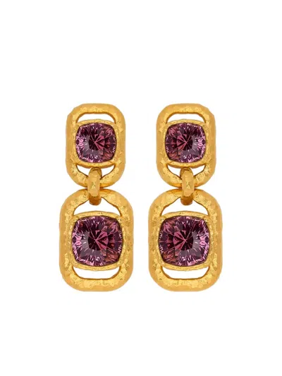 Oscar De La Renta Rectangle Crystal Double Drop Earrings In Gold