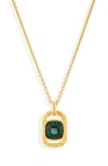 Oscar De La Renta Rectangle Crystal Pendant Necklace In Gold