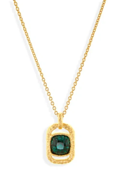 Oscar De La Renta Rectangle Crystal Pendant Necklace In Green