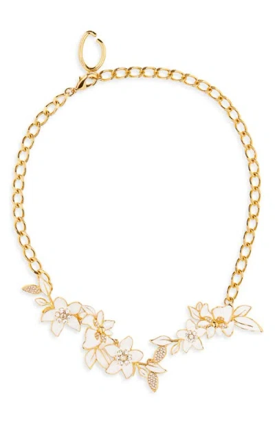 Oscar De La Renta Rectangle Crystal Pendant Necklace In White