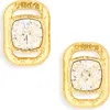 Oscar De La Renta Rectangle Crystal Stud Earrings In Gold