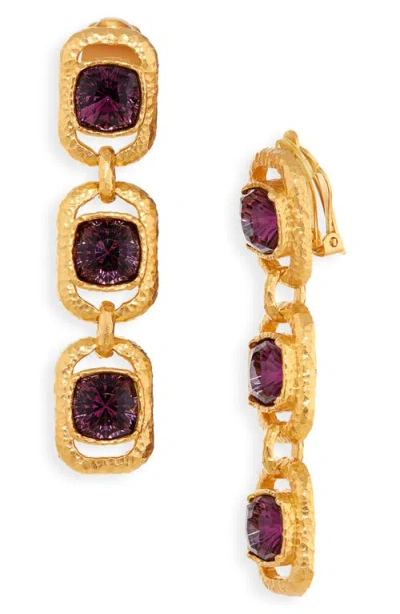 Oscar De La Renta Rectangle Crystal Triple Drop Earrings In Purple