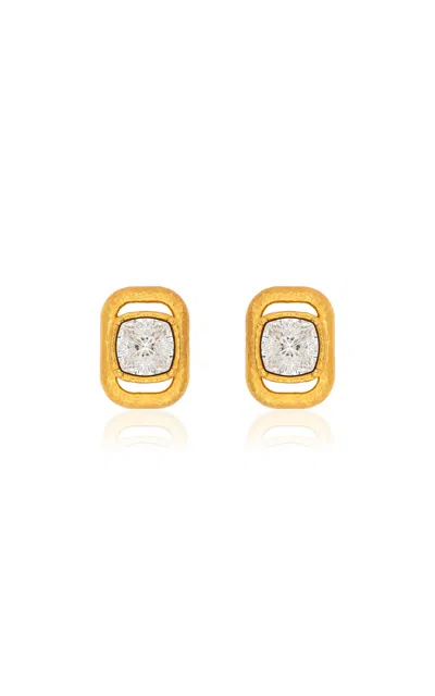 Oscar De La Renta Rectangle Stud Crystal Earrings In Gold