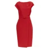 Oscar De La Renta Red Wool Belted Sheath Dress In Red