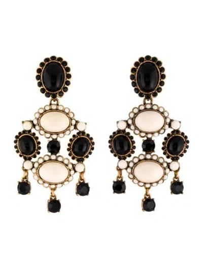 Pre-owned Oscar De La Renta Resin Cabochon Drop Clip-on Earrings In Multicolor