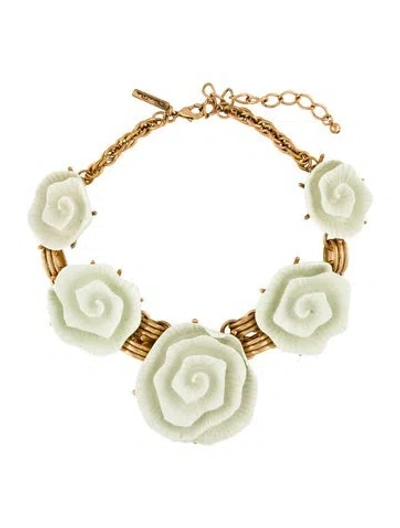 Pre-owned Oscar De La Renta Resin Rose Station Necklace, 21.5" In Neutral