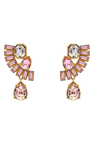 Oscar De La Renta Fan Rhinestone Clip-on Earrings In Gold