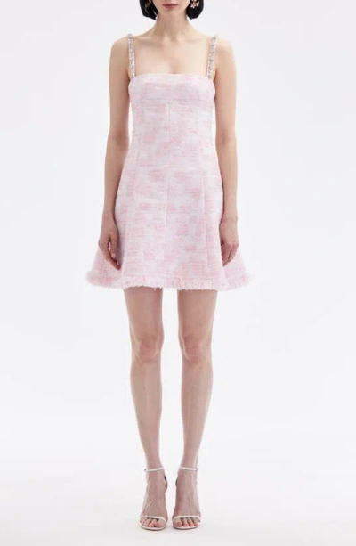 Oscar De La Renta Rhinestone Strap Tweed Minidress In White/pink