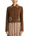 Oscar De La Renta Crystal-embellished Suede Jacket In Brown