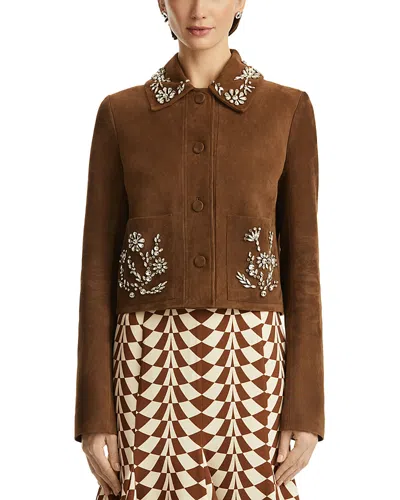 OSCAR DE LA RENTA OSCAR DE LA RENTA RHINESTONE TRIM SUEDE JACKET
