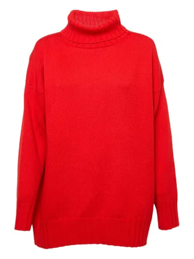 Pre-owned Oscar De La Renta Rib Knit Turtleneck Sweater In Red