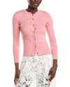 Oscar De La Renta Ribbed Button Front Silk-blend Cardigan In Pink