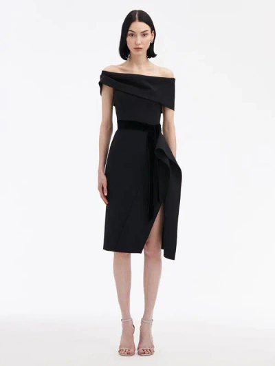 OSCAR DE LA RENTA RIBBON-DETAILED OFF SHOULDER COCKTAIL DRESS
