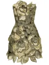 Oscar De La Renta Metallic Embroidered Tulle Mini Dress In Gold