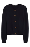 Oscar De La Renta Rose Button Wool Cardigan In Navy