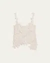 Oscar De La Renta Rose Crochet Mesh Asymmetric Tank Top In White