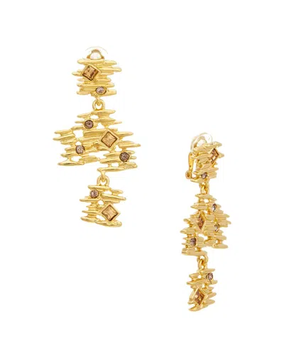 Oscar De La Renta Rose Crystal 3-drop Earrings In Brown