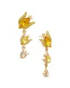 Oscar De La Renta Rose Crystal 3-drop Earrings In Gold