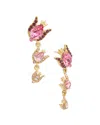 Oscar De La Renta Rose Crystal 3-drop Earrings In Gold