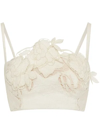 Oscar De La Renta Rose Cut-out Tweed Top In White