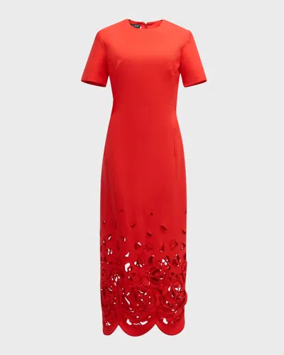 Oscar De La Renta Rose Cutout Stretch-wool Midi Dress In Vermilion