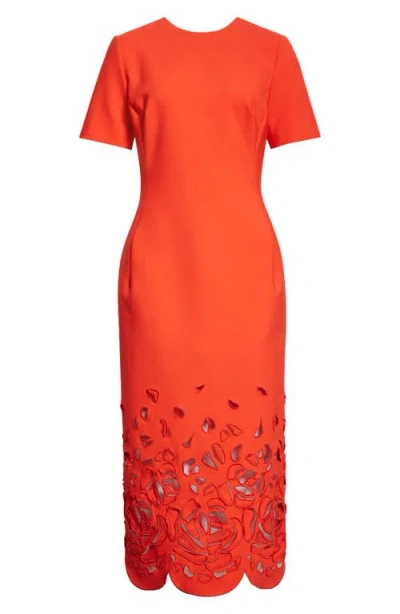 OSCAR DE LA RENTA OSCAR DE LA RENTA ROSE CUTWORK EMBROIDERED SHEATH DRESS