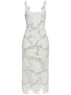 Oscar De La Renta Rose-embroidered Crochet-knit Midi Dress In White