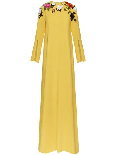 Oscar De La Renta Kaftan Mit Rosenstickerei In Gelb