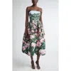 Oscar De La Renta Rose Field Strapless Silk Faille Cocktail Dress