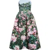 Oscar De La Renta Rose Field Strapless Silk Faille Cocktail Dress In Pink/green