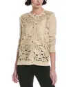Oscar De La Renta Rose Inset Silk-blend Cardigan In Neutral