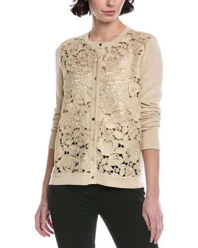 Oscar De La Renta Rose Inset Silk-blend Cardigan In Neutral