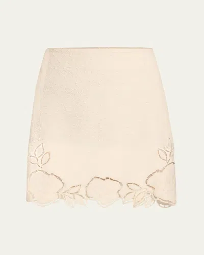 Oscar De La Renta Rose Ladder Stitch Tweed Mini Skirt In Ivory