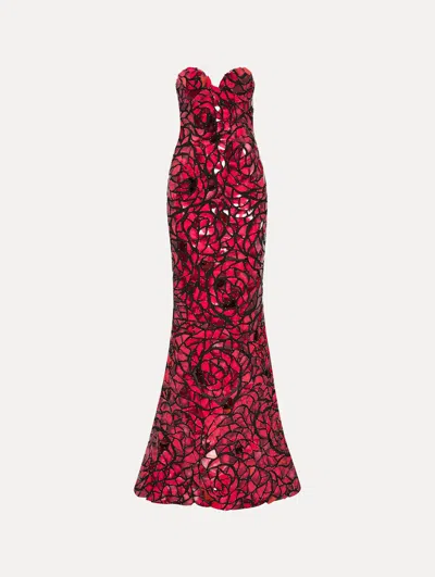 Oscar De La Renta Rose Mosaic Gown In Red