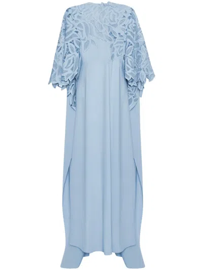Oscar De La Renta Rose-motif Cut-out Kaftan Dress In Blue