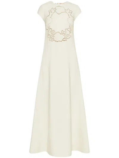 Oscar De La Renta Rose-motif Cut-out Maxi Dress In White