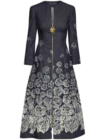 OSCAR DE LA RENTA ROSE-MOTIF DEVORÉ-EFFECT MIDI DRESS