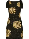 Oscar De La Renta Rose-motif Foiled Mini Dress In Black
