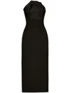 Oscar De La Renta Satin-trimmed Stretch-wool Midi Dress In Black