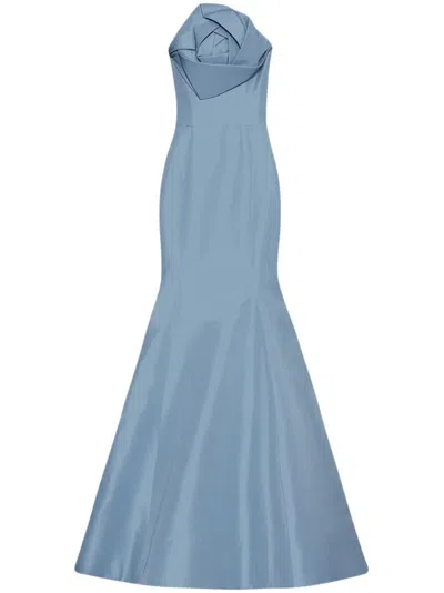 Oscar De La Renta Rose-motif Trumpet Gown In Blue