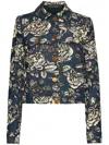 Oscar De La Renta Printed Stretch-denim Jacket In Blue