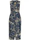 Oscar De La Renta Denim-midikleid Mit Rosen-print In Blau