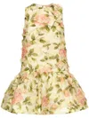 Oscar De La Renta Rose-print Fil-coupé Mini Dress In Green